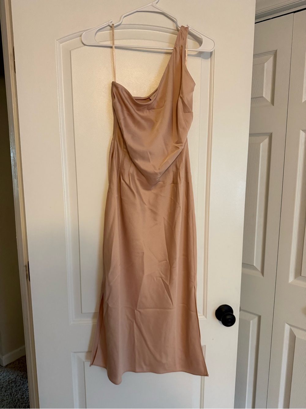 BHLDN One-Shoulder Satin Dress in Blush Nude